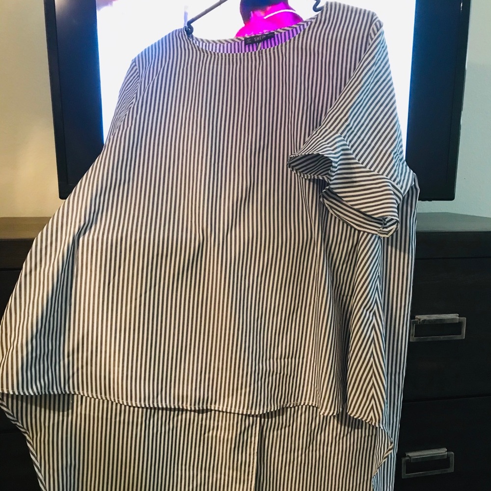 High Low Blue and White Top